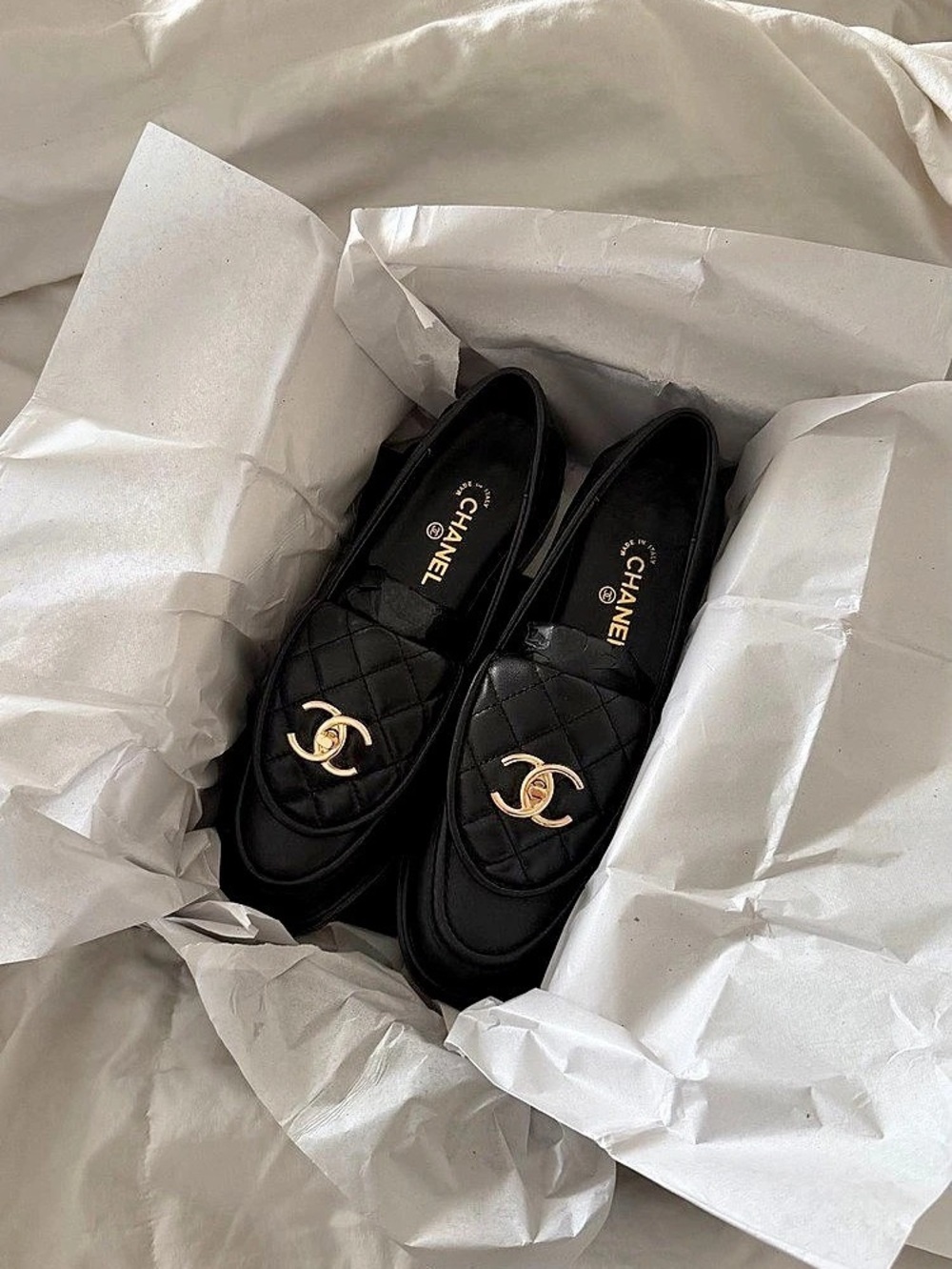 Chanel Lambskin Quilted CC Turnlock Loafers Black